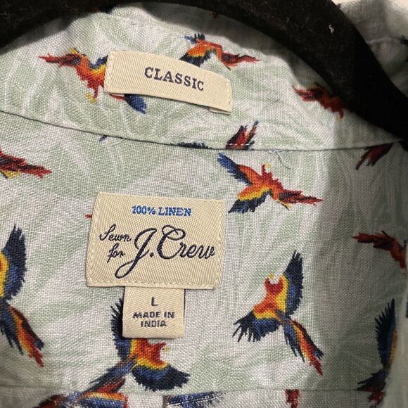 J. Crew 100% Linen Parrot‎ Bird Garden Men’s Large Short-Sleeve Shirt Classic - Picture 2 of 7